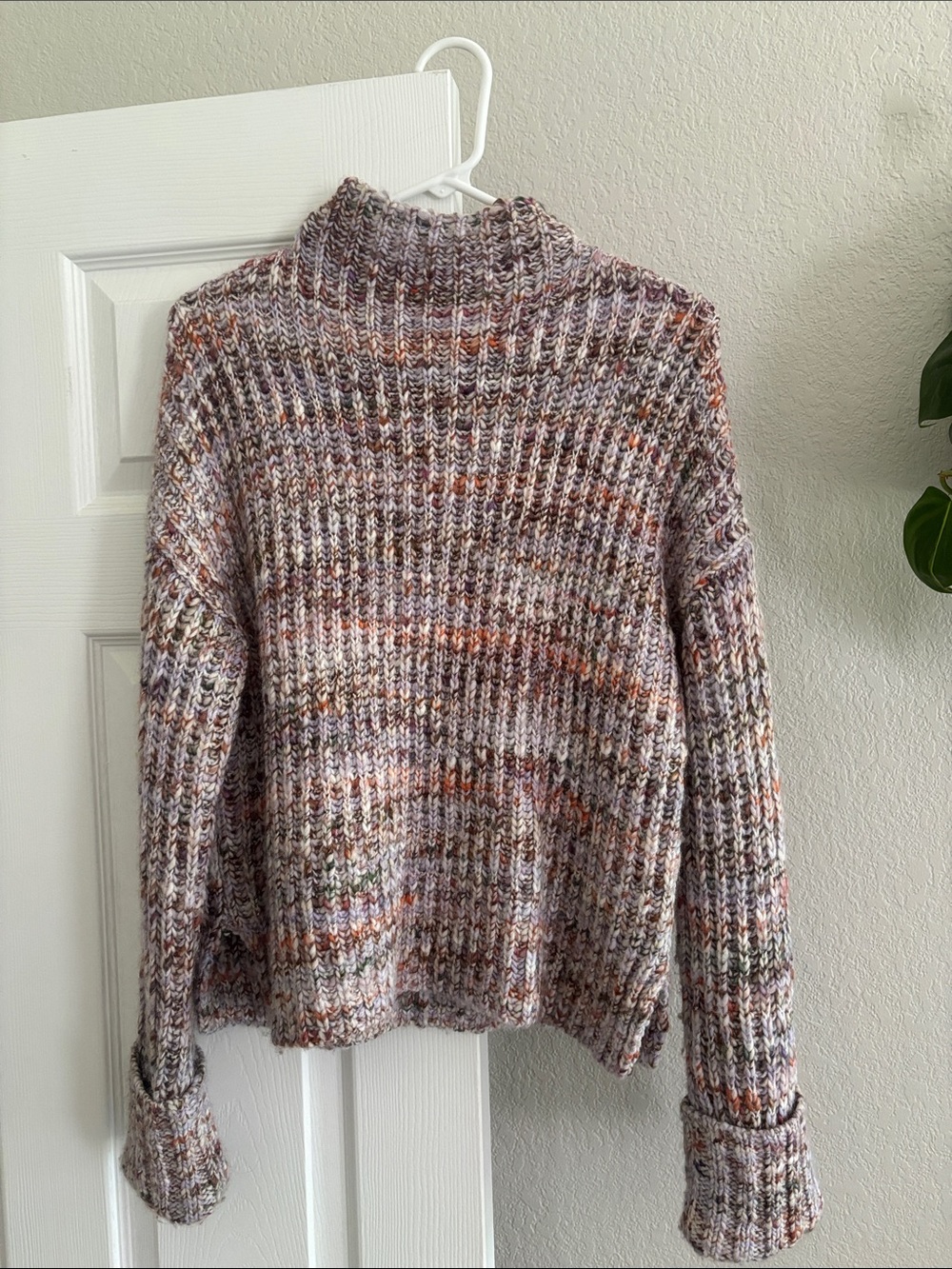 Madewell Speckled Ribbed Turtleneck Sweater in Cream, Brown & Orange